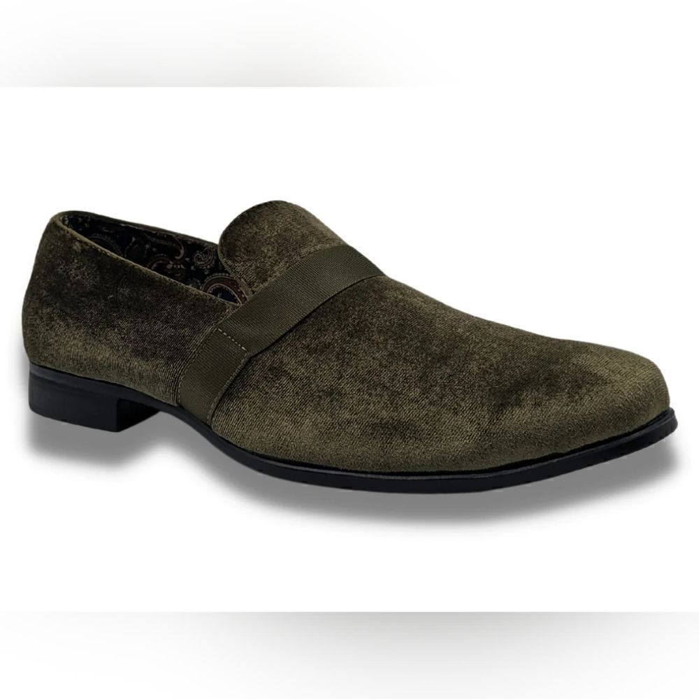 MONTIQUE MEN'S SOLID VELVET OLIVE FASHION SLIP-ON SHOE S91.